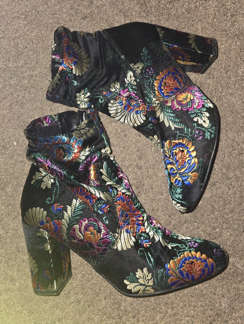 Steve Madden Black Velvet Floral Embroidered Ankle Boots